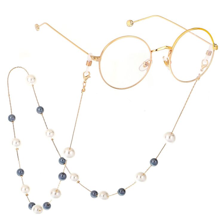Metal non-slip chain, with gray and white pearl, for glasses and masks GL432