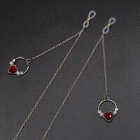 Gold-colored metal non-slip chain, with pendant heart with pearl, for glasses and masks GL570