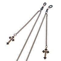 Black-colored metal non-slip chain, with pendant cross, for glasses and masks GL404