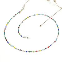 Metal non-slip chain silver, with colorful crystal and steel beads, for glasses and masks GS039