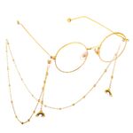 Gold-colored metal non-slip chain, with pendant rainbow and beads, for glasses and masks GL574