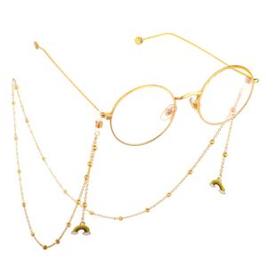 Металлическая нескользящая цепочка золотого цвета, с подвеской радуга и бусинами, для очков и масок GL574