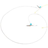 Silver-colored metal non-slip chain, with leaves and turquoise beads, for glasses and masks GL154