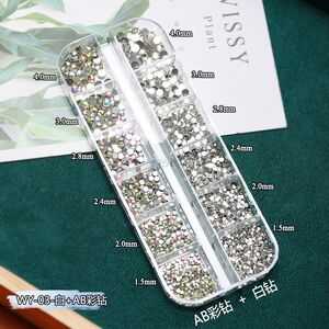 A set of rhinestones with a flated bottom for decorating frames and glasses, 12 types, 白+AB彩钻12格盒装 WY-03 (price per pack, minimum 3)