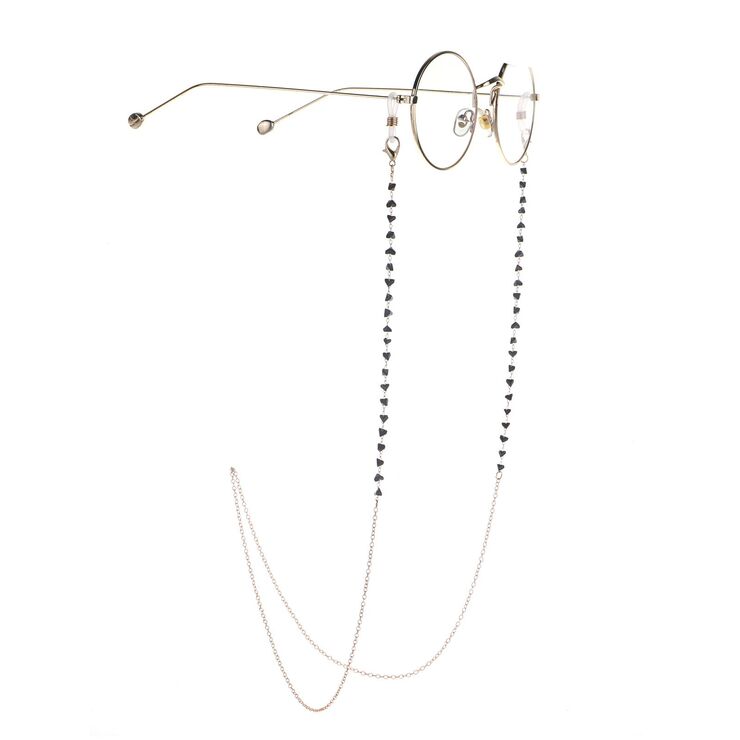 Gold-colored metal non-slip chain, with black triangle crystal, for glasses and masks GL976