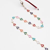 Металлическая нескользящая цепочка золотого цвета, с разноцветными сердцами, для очков и масок GL1895