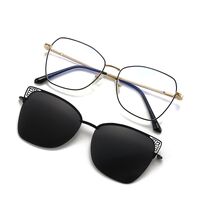 Metal Blue Ray Cut protection women's frame with spring hinges + magnet sunshade clip-on 7014-GT