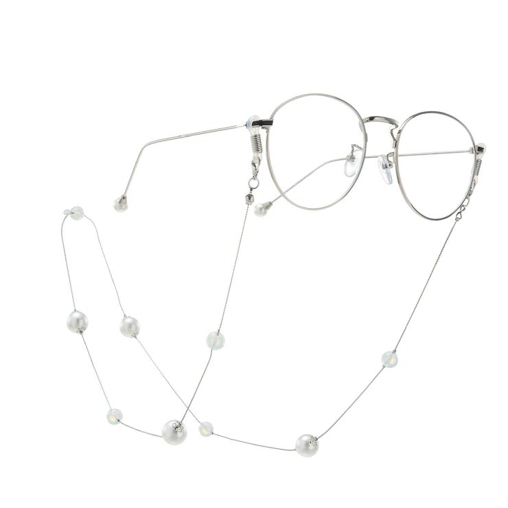 Silver-colored metal non-slip chain, with pearl beads, for glasses and masks GA059