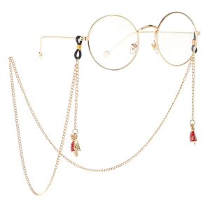 Металлическая нескользящая цепочка золотого цвета, с подвеской в виде рождественского колокольчика, для очков и масок GL032