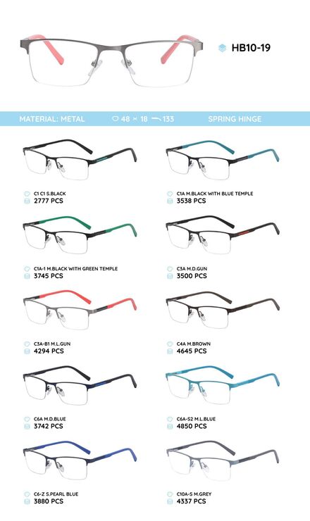 Metal frame with temples made of TR-90 material HB10-19