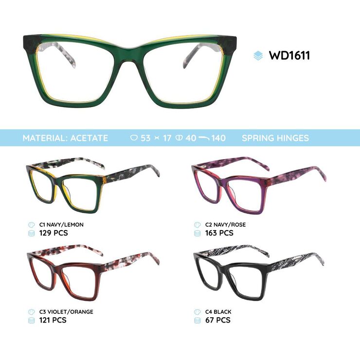 Plastic acetate eyeglasses frame with spring hinges WD1611