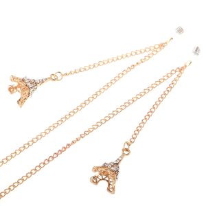 Металлическая нескользящая цепочка, золотого цвета, с подвеской эйфелева башня со стразами, для очков и масок GL007