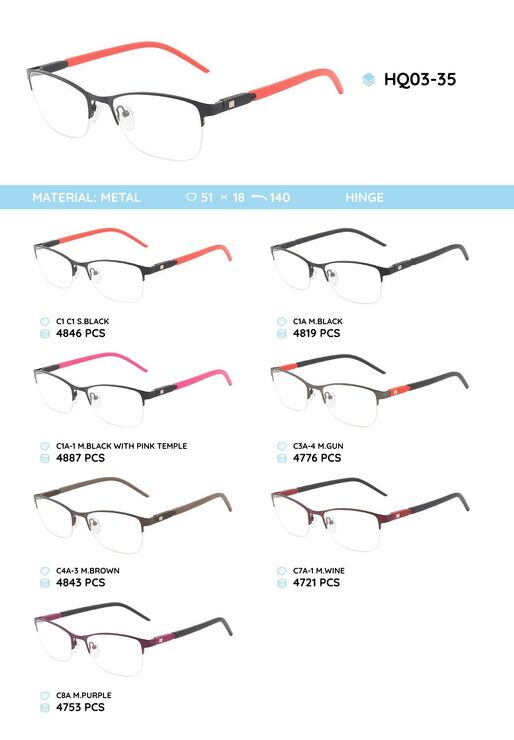 Metal frame with temples made of TR-90 material HQ03-35