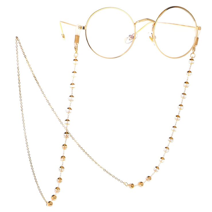 Metal non-slip gold chain, with gold crystal, for glasses and masks GL109