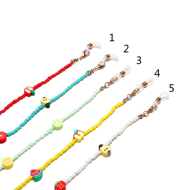 Gold-colored metal non-slip chain with rice beads, with polymer clay fruit, star, for glasses and masks GL1288-1