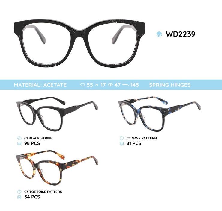 Plastic acetate eyeglasses frame for women with spring hinges WD2239