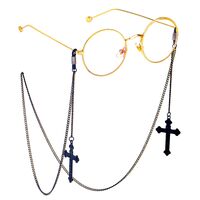 Black-colored metal non-slip chain, with pendant black cross, for glasses and masks GL491