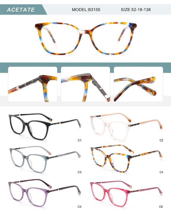 Plastic acetate frame for women with spring hinges B3155-DA