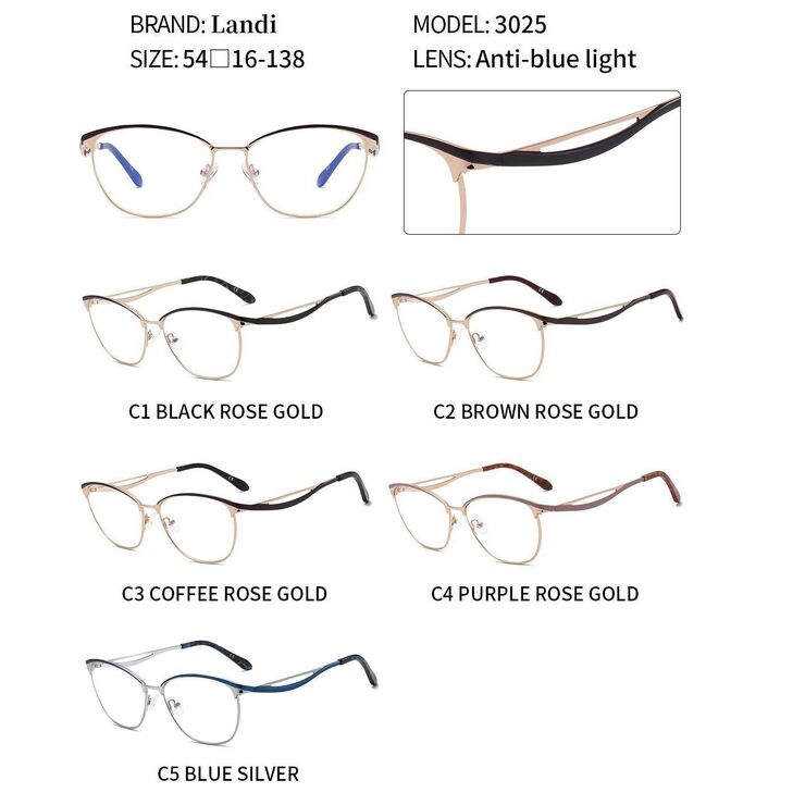 Очки защитные металлические с защитой от синего света Landi LD3025