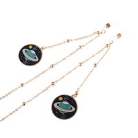 Gold-colored metal non-slip chain, with pendant planet and beads, for glasses and masks GL805
