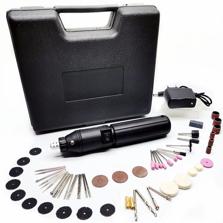 Cordless mini grinder for grinding, polishing, engraving, drilling in a plastic case 6036