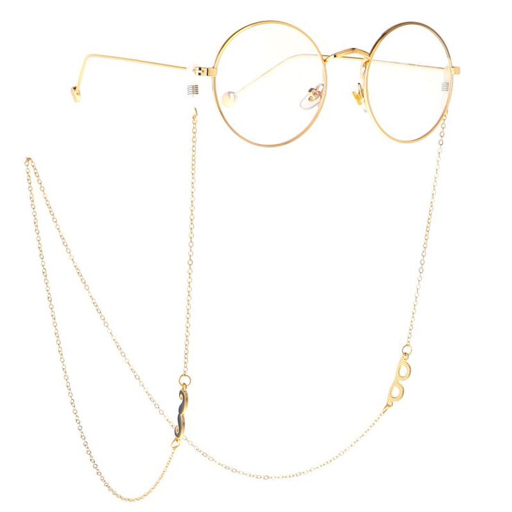 Gold-colored metal non-slip chain, with glasses and mustache, for glasses and masks GL033
