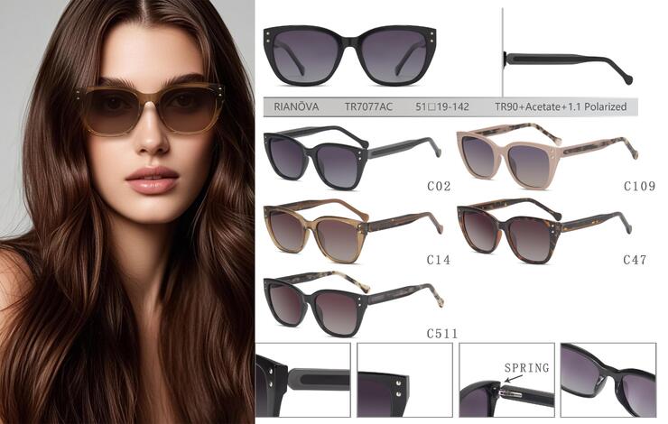 Солнцезащитные поляризационные пластиковые TR90+ацетат очки с флексом Rianova TR7077AC