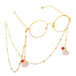 Gold-colored metal non-slip chain, with heart and clip beads, for glasses and masks GL650