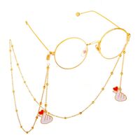 Gold-colored metal non-slip chain, with heart and clip beads, for glasses and masks GL650