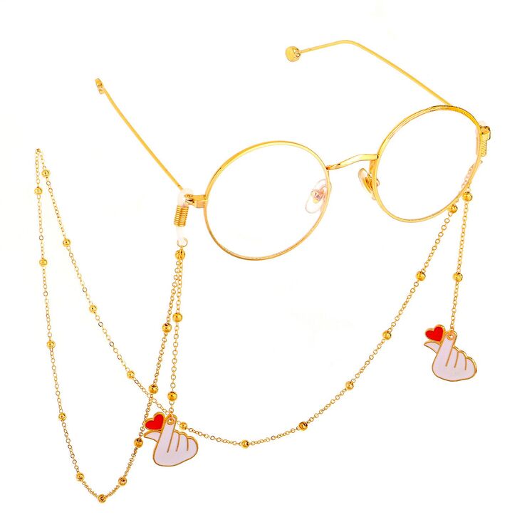 Gold-colored metal non-slip chain, with heart and clip beads, for glasses and masks GL650