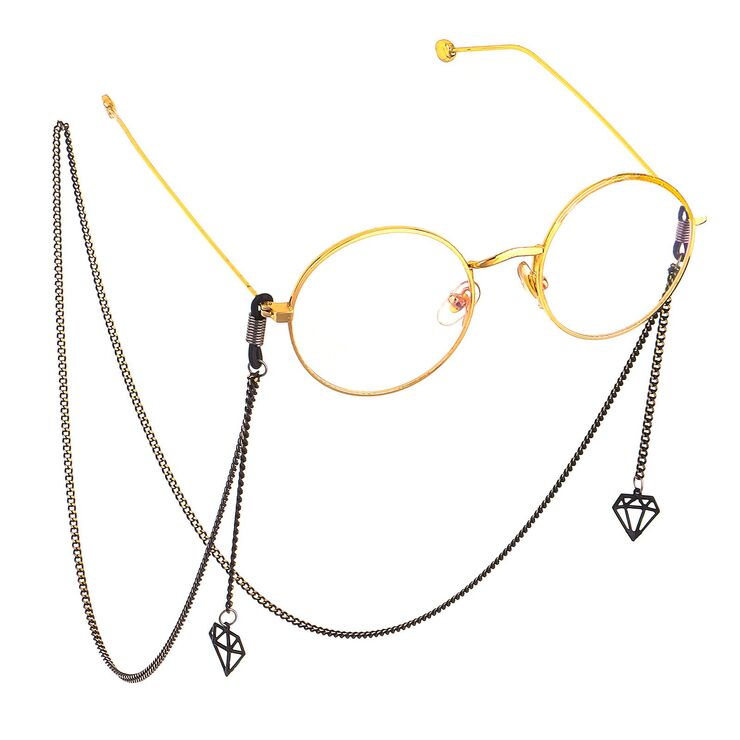 Black-colored metal non-slip chain, with pendant diamond-shaped, for glasses and masks GL593