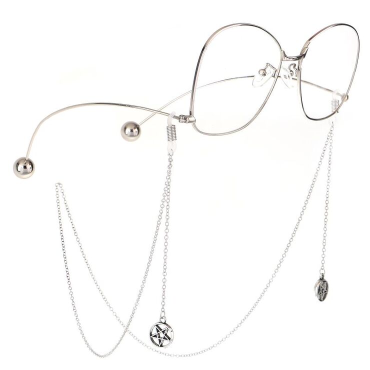 Silver-colored metal non-slip chain, with star pendant, for glasses and masks GL452