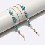 Металлическая нескользящая цепочка золотого цвета, с морскими звездами и жемчугом, для очков и масок GL1739