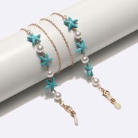 Металлическая нескользящая цепочка золотого цвета, с морскими звездами и жемчугом, для очков и масок GL1739