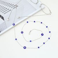 Silver-colored metal non-slip chain, with blue eye beads, for glasses and masks GA053