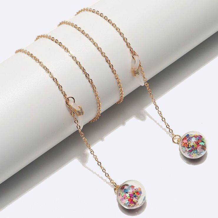 Металлическая нескользящая цепочка золотого цвета, с подвеской в форме шара, для очков и масок GL1495