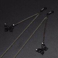 Black-colored metal non-slip chain, with pendant butterfly, for glasses and masks GL594