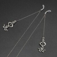 Silver-colored metal non-slip chain, with snake and skull pendant, for glasses and masks GL475