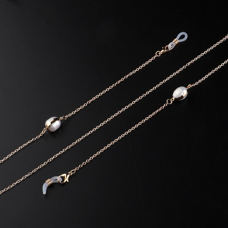 Gold-colored metal non-slip chain, with freshwater pearl, for glasses and masks GL952