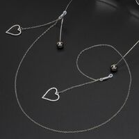 Silver-colored metal non-slip chain, with pendant heart and rhinestones, for glasses and masks GL610