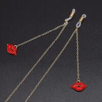Gold-colored metal non-slip chain, with pendant red lips, for glasses and masks GL541