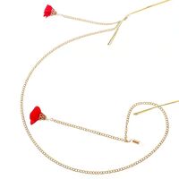 Gold-colored metal non-slip chain, with a red pearl flower pendant, for glasses and masks GL193