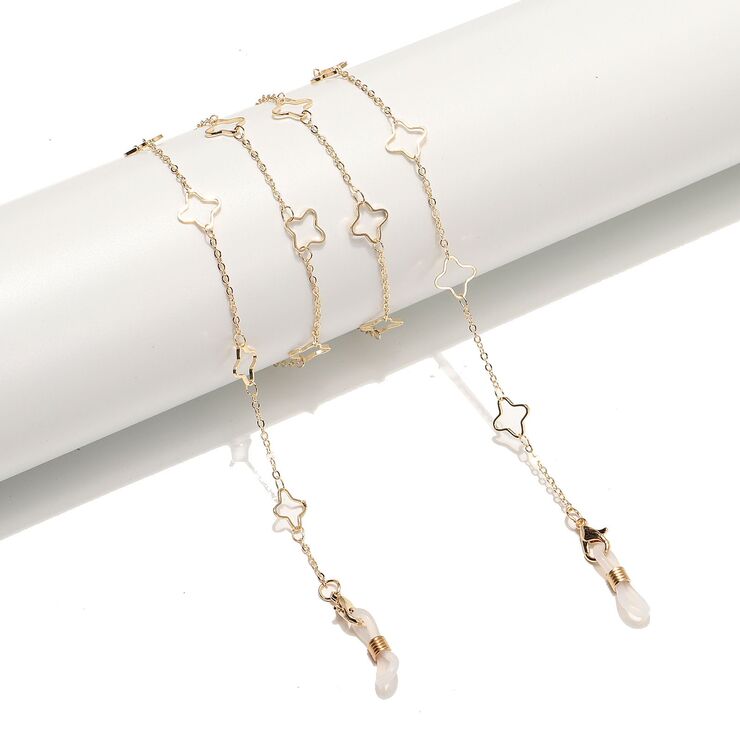 Металлическая нескользящая цепочка золотого цвета, с полым цветком клевера, для очков и масок GL1518