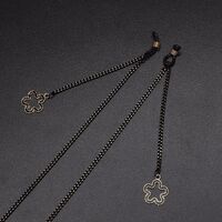Black-colored metal non-slip chain, with pendant black flower, for glasses and masks GL591