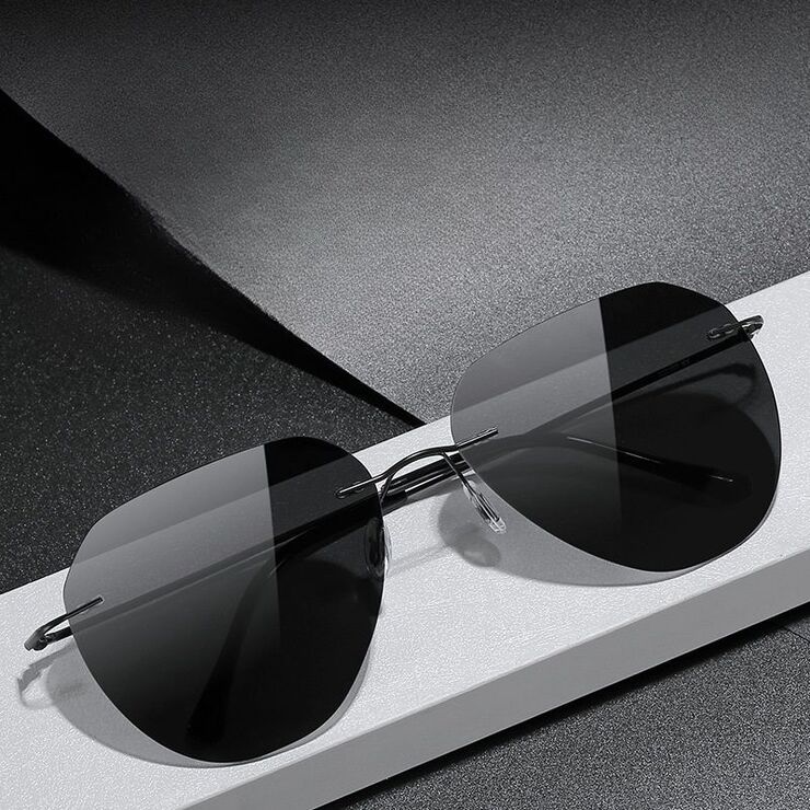 Polarized photochromic metal rimless sunglasses KY222107