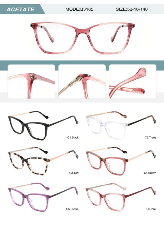 Plastic acetate frame for women with spring hinges B3165-DA