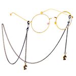 Black-colored metal non-slip chain, with pendant black flower and pearl, for glasses and masks GL490