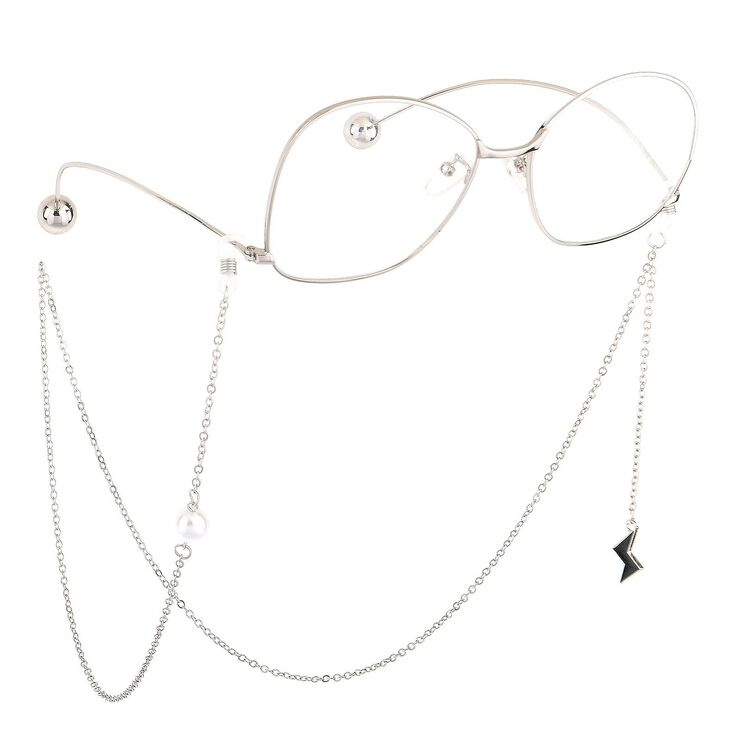 Metal non-slip chain, with pendant lightning and pearl, for glasses and masks GL617