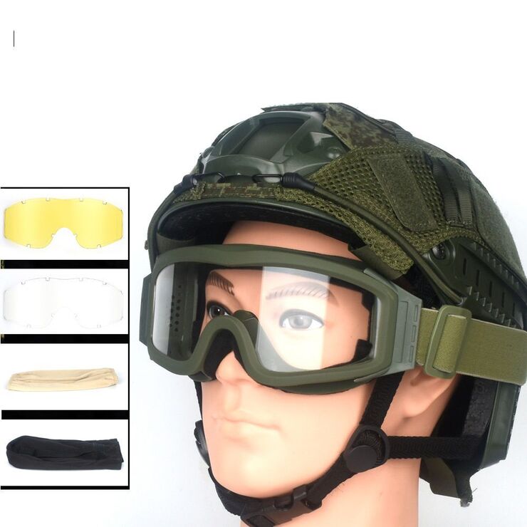 Safety shockproof tactical anti-fog goggles, 3-lens set, ES068海绵款-DX