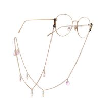 Gold-colored metal non-slip chain, with teadroop crystal, for glasses and masks GA043